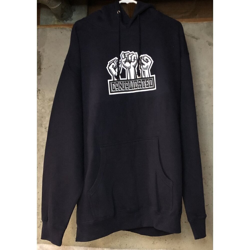 Vintage Consolidated Skateboard Hoodie Dark Navy Sz XL Three Fist Double Stitch - Picture 2 of 6